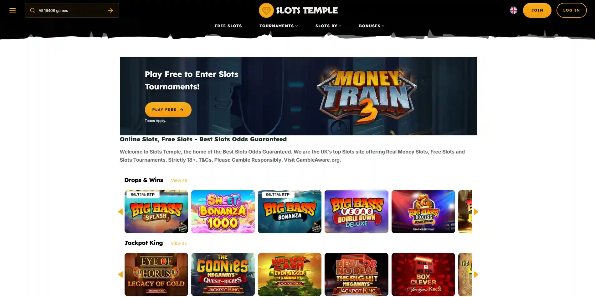 Real Slots Temple UK homepage or casino interface